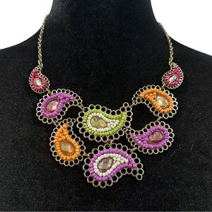 Charming Charlie Statement Necklace Paisley Shaped Acrylic Centers Beaded
